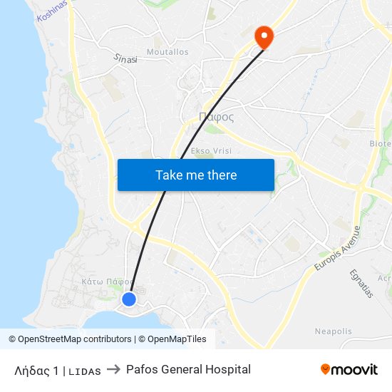 Λήδας 1 | ʟɪᴅᴀs to Pafos General Hospital map