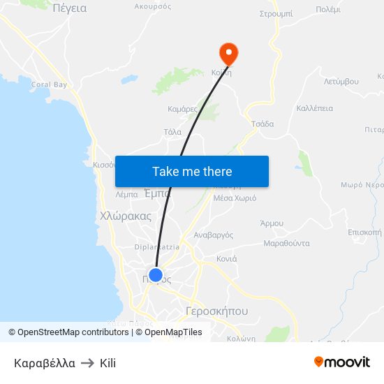 Καραβέλλα to Kili map