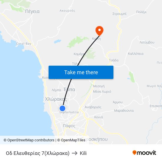 Οδ Ελευθερίας 7(Χλώρακα) to Kili map