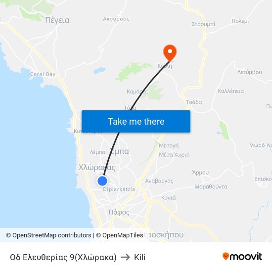 Οδ Ελευθερίας 9(Χλώρακα) to Kili map