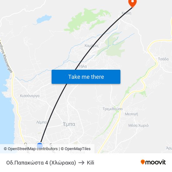 Οδ.Παπακώστα 4 (Χλώρακα) to Kili map