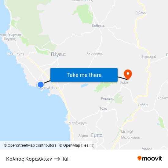 Κόλπος Κοραλλίων to Kili map