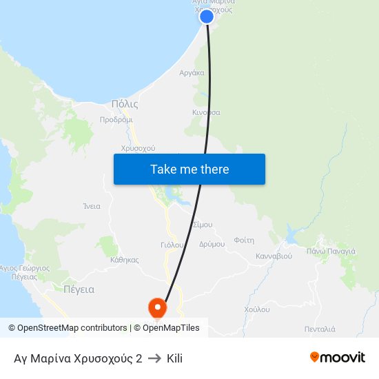 Αγ Μαρίνα Χρυσοχούς 2 to Kili map