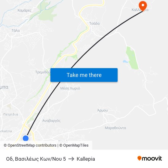 Οδ, Βασιλέως Κων/Νου 5 to Kallepia map