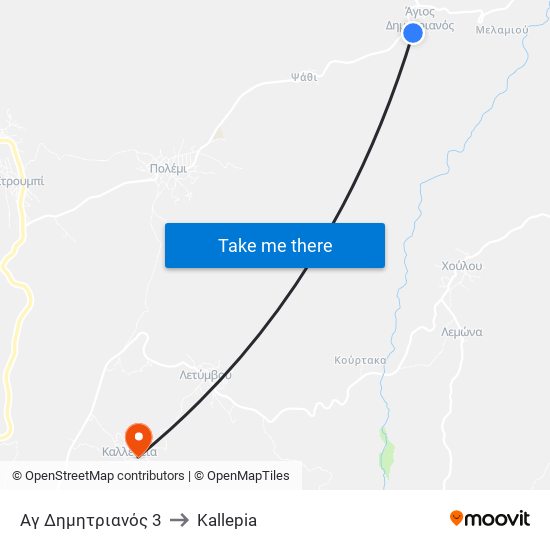 Αγ Δημητριανός 3 to Kallepia map