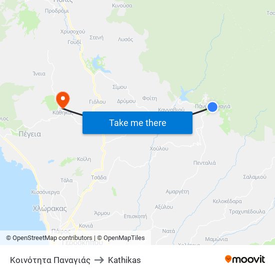 Κοινότητα Παναγιάς to Kathikas map