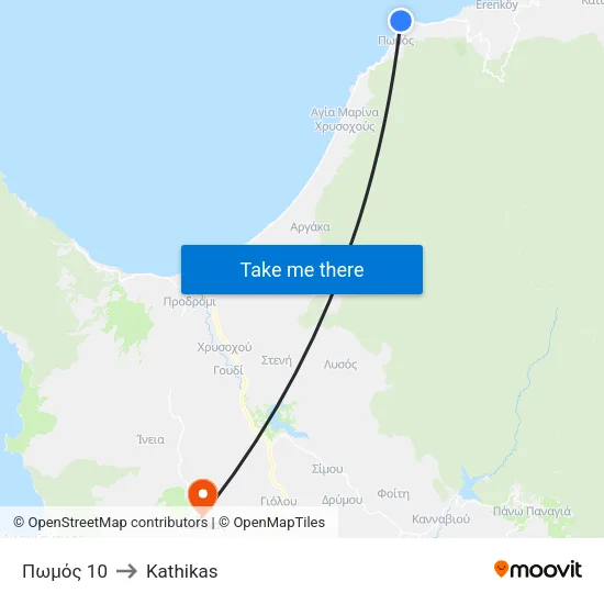 Πωμός 10 to Kathikas map