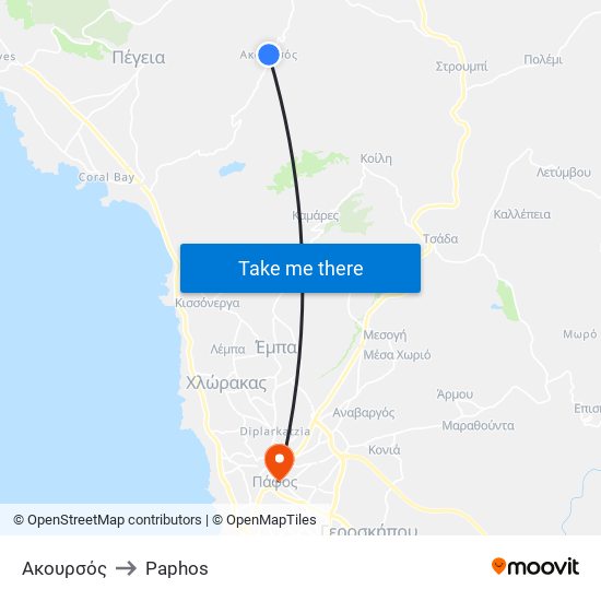 Ακουρσός to Paphos map