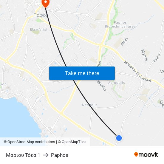 Μάριου Τόκα 1 to Paphos map
