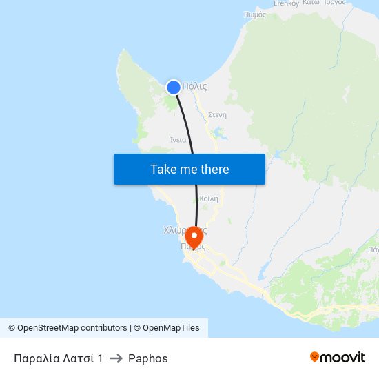 Παραλία Λατσί 1 to Paphos map