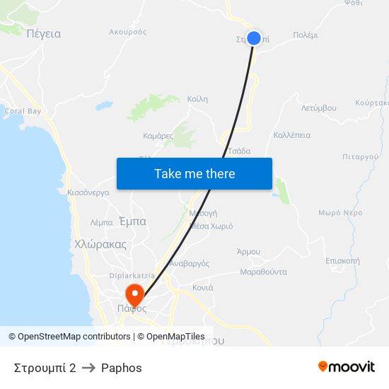 Στρουμπί 2 to Paphos map