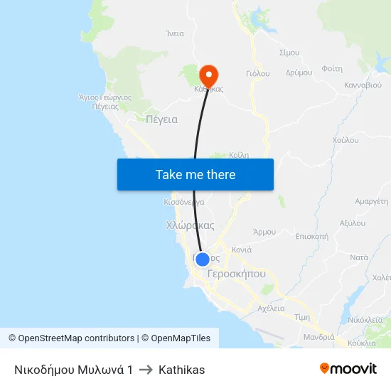 Νικοδήμου Μυλωνά 1 to Kathikas map