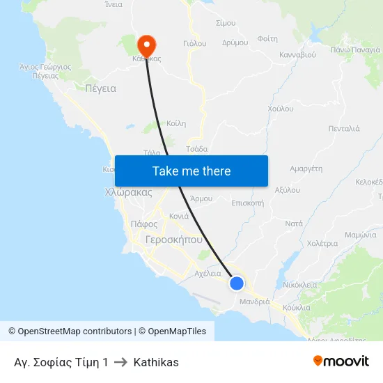 Αγ. Σοφίας Τίμη 1 to Kathikas map