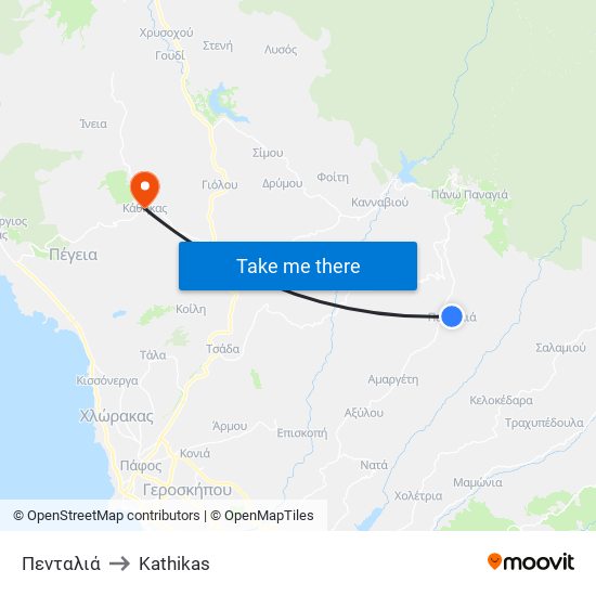 Πενταλιά to Kathikas map