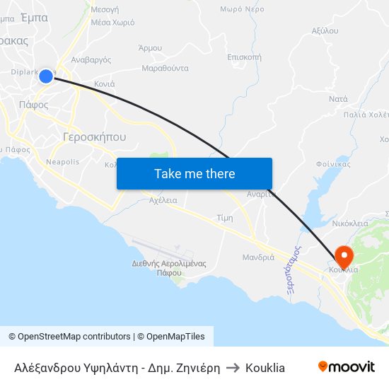 Αλέξανδρου Υψηλάντη - Δημ. Ζηνιέρη to Kouklia map