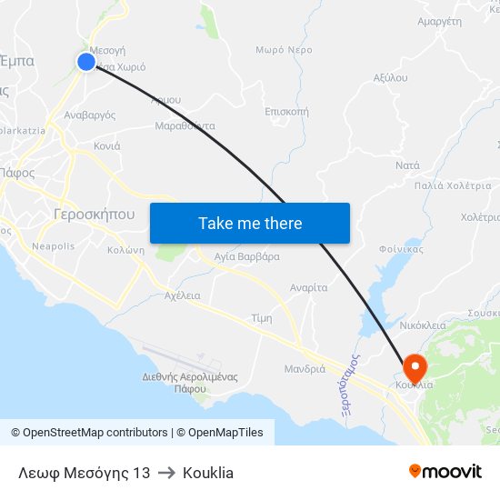 Λεωφ Μεσόγης 13 to Kouklia map