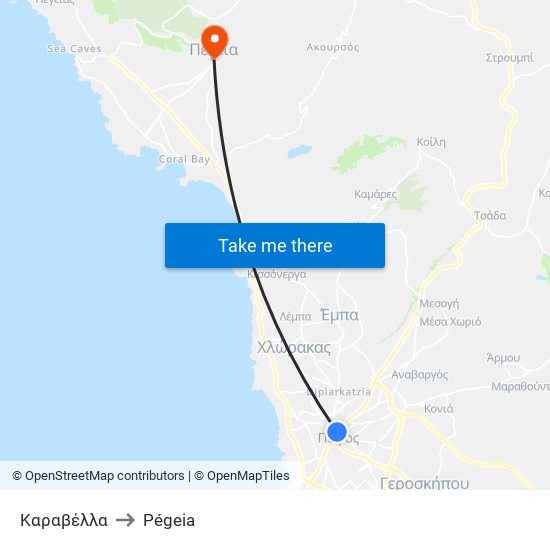 Καραβέλλα to Pégeia map