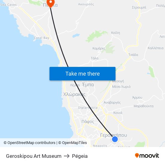 Geroskipou Art Museum to Pégeia map