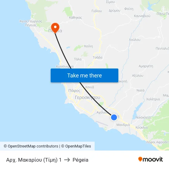 Αρχ. Μακαρίου (Τίμη) 1 to Pégeia map