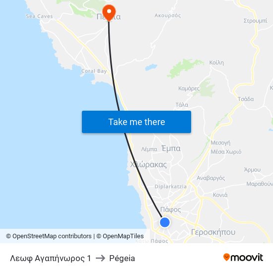 Λεωφ Αγαπήνωρος 1 to Pégeia map