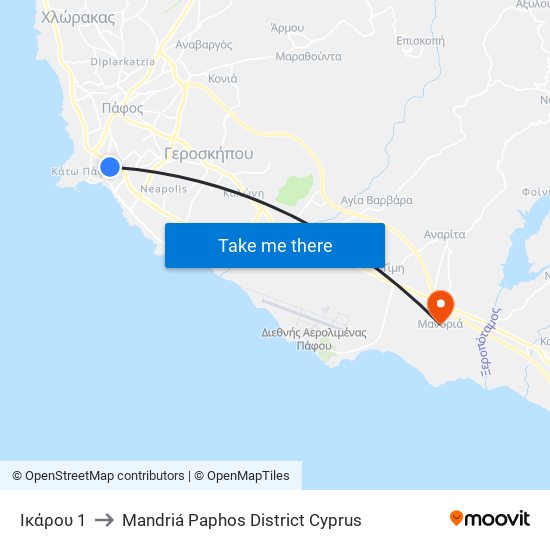 Ικάρου 1 to Mandriá Paphos District Cyprus map