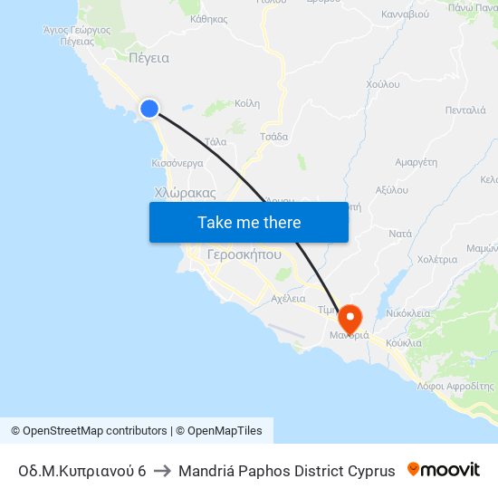 Οδ.Μ.Κυπριανού 6 to Mandriá Paphos District Cyprus map