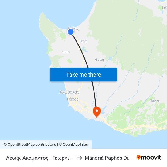 Λεωφ. Ακάμαντος - Γεωργίου Χατζηγιάννη to Mandriá Paphos District Cyprus map