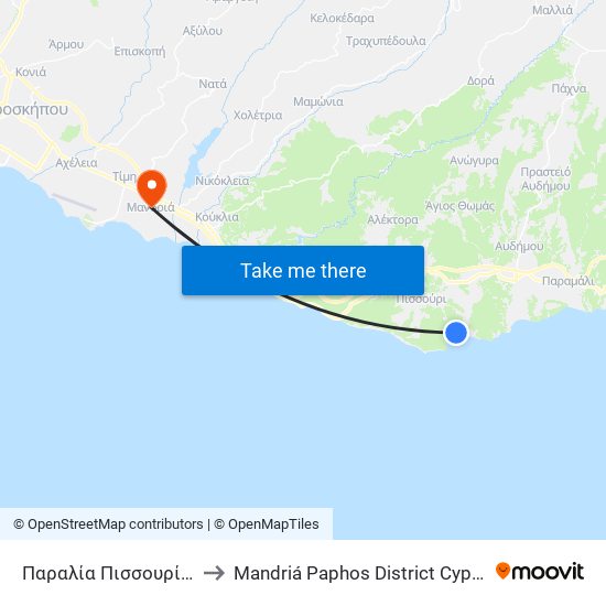 Παραλία Πισσουρίου to Mandriá Paphos District Cyprus map