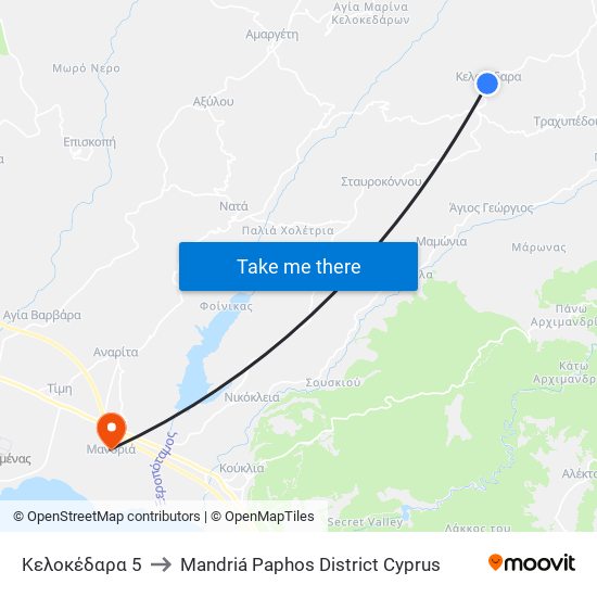 Κελοκέδαρα 5 to Mandriá Paphos District Cyprus map