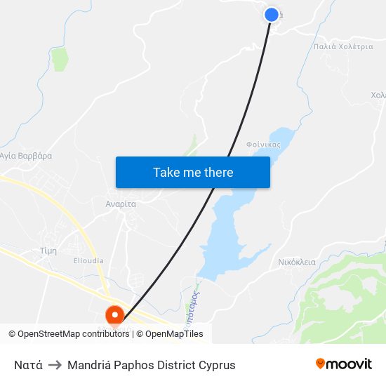 Νατά to Mandriá Paphos District Cyprus map