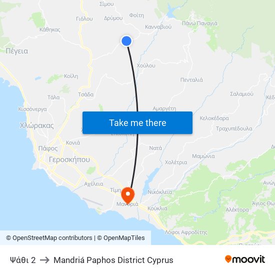 Ψάθι 2 to Mandriá Paphos District Cyprus map