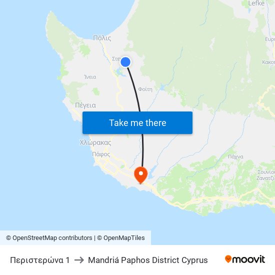 Περιστερώνα 1 to Mandriá Paphos District Cyprus map