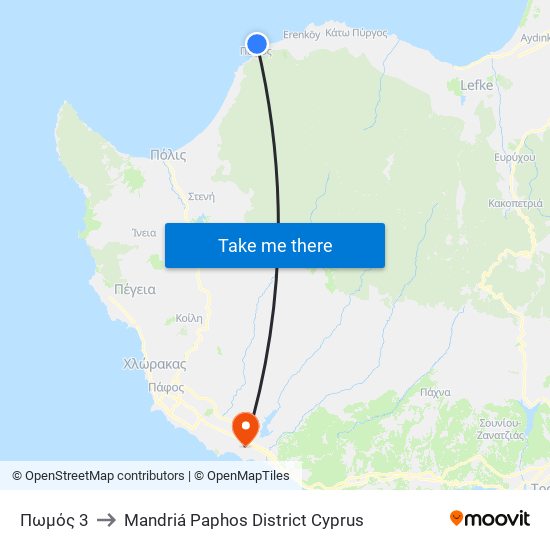 Πωμός 3 to Mandriá Paphos District Cyprus map