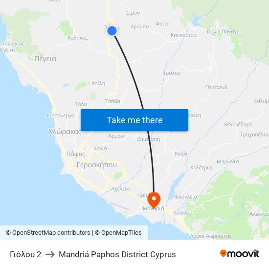 Γιόλου 2 to Mandriá Paphos District Cyprus map