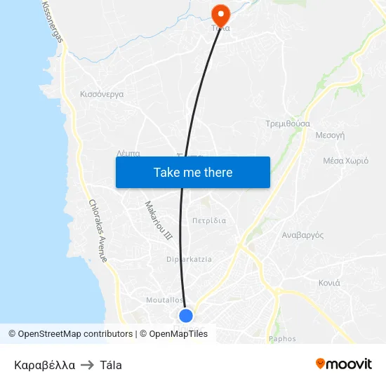 Καραβέλλα to Tála map