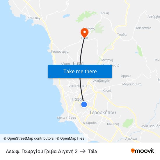 Λεωφ. Γεωργίου Γρίβα Διγενή 2 to Tála map