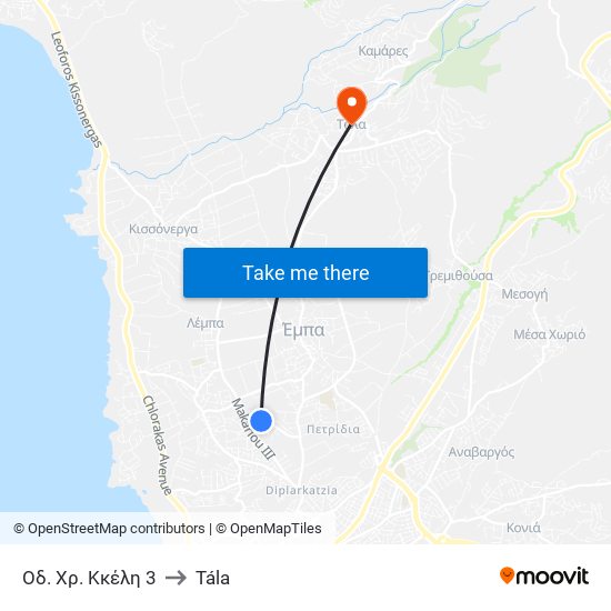 Οδ. Χρ. Κκέλη 3 to Tála map