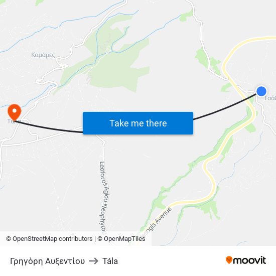 Γρηγόρη Αυξεντίου to Tála map