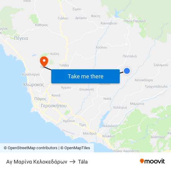 Αγ Μαρίνα Κελοκεδάρων to Tála map