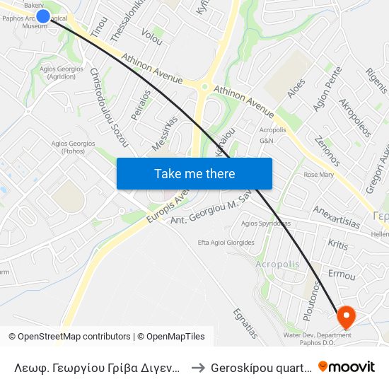 Λεωφ. Γεωργίου Γρίβα Διγενή 2 to Geroskípou quarter map