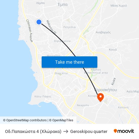 Οδ.Παπακώστα 4 (Χλώρακα) to Geroskípou quarter map