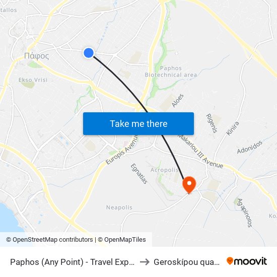 Paphos (Any Point) - Travel Express to Geroskípou quarter map