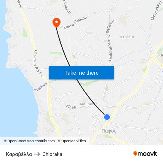 Καραβέλλα to Chloraka map