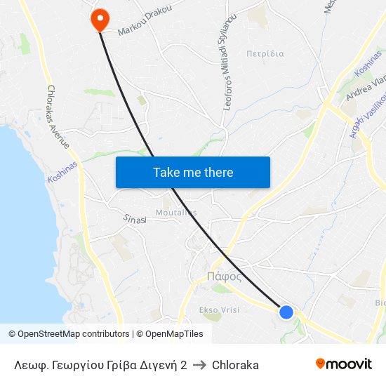 Λεωφ. Γεωργίου Γρίβα Διγενή 2 to Chloraka map