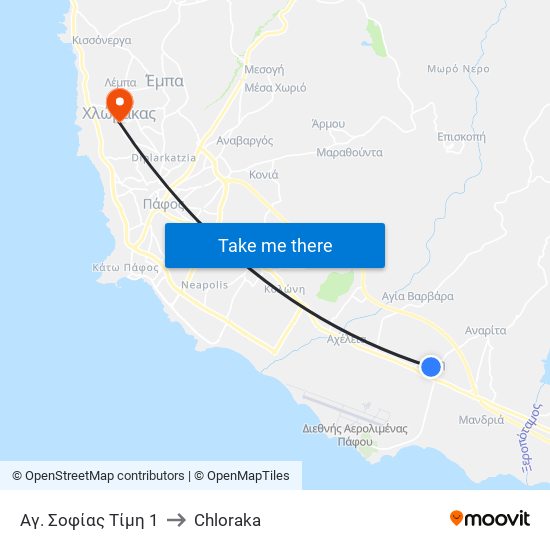Αγ. Σοφίας Τίμη 1 to Chloraka map