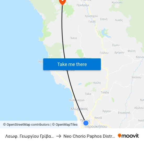 Λεωφ. Γεωργίου Γρίβα Διγενή 1 to Neo Chorio Paphos District Cyprus map