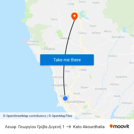 Λεωφ. Γεωργίου Γρίβα Διγενή 1 to Kato Akourdhalia map