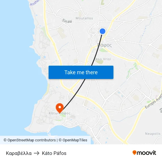 Καραβέλλα to Káto Páfos map