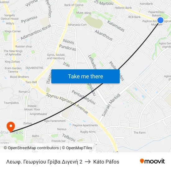 Λεωφ. Γεωργίου Γρίβα Διγενή 2 to Káto Páfos map