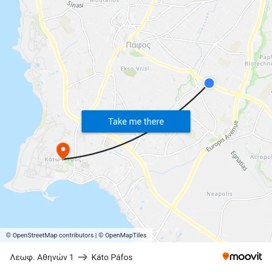Λεωφ. Αθηνών 1 to Káto Páfos map